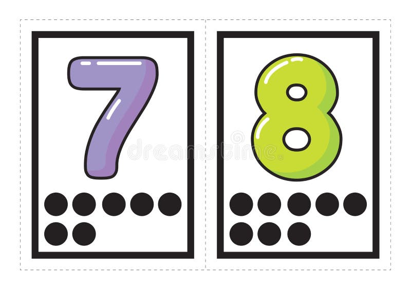 Printable flash card collection for numbers with the corresponding number of dots arranged in groups for preschool / kindergarten