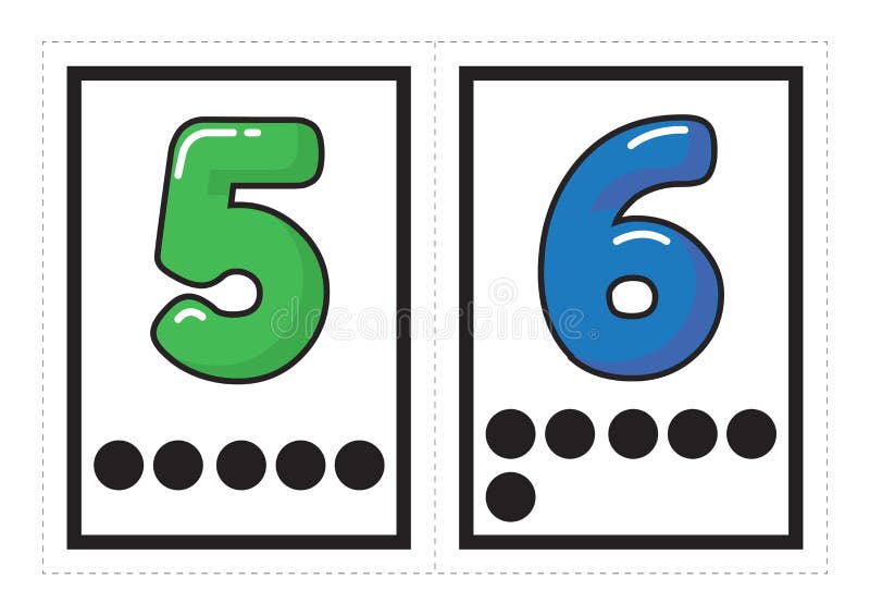 Printable flash card collection for numbers with the corresponding number of dots arranged in groups for preschool / kindergarten