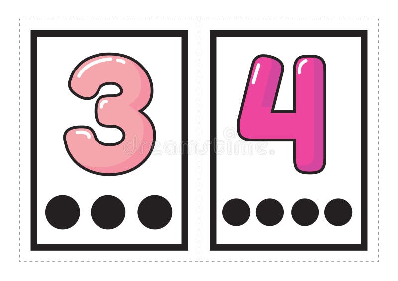 Printable flash card collection for numbers with the corresponding number of dots arranged in groups for preschool / kindergarten