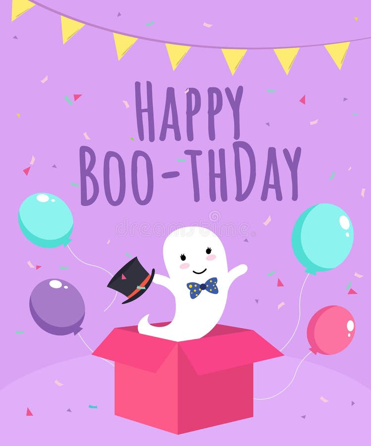 Printable Happy Birthday Card Cute Ghost Images Stock Vector ...