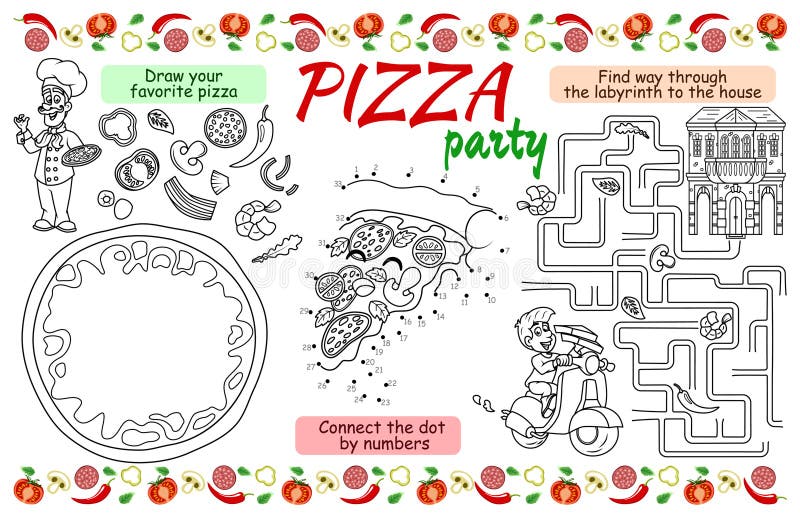 Pizza Party Placemat Editable Template, Pizza Party Coloring Page