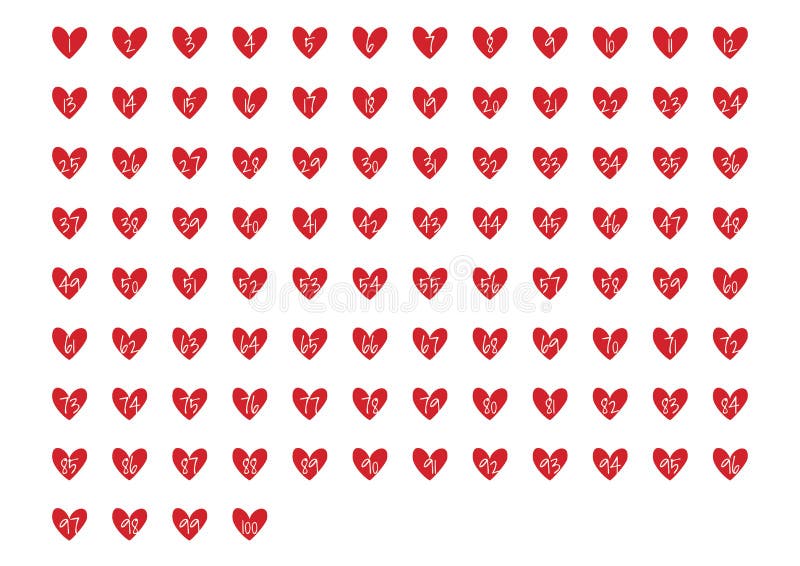 printable numbers from 1 to 100 in red hearts a4 paper format isolated on white background stock vector illustration of isolated black 140610653