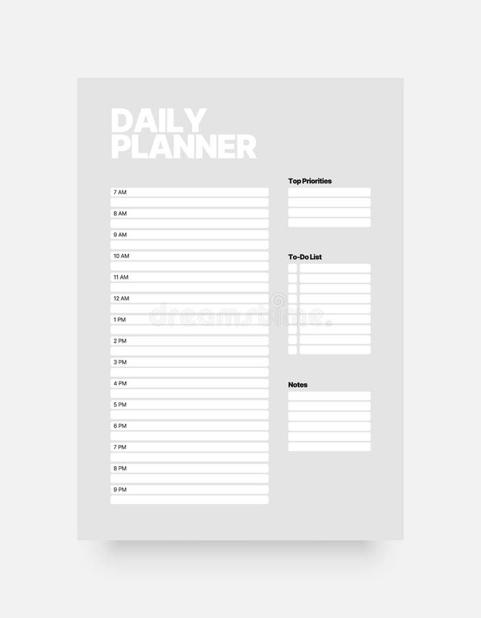 Printable daily Planner Template for Business Organizer. Stock Vector Illustration of modern