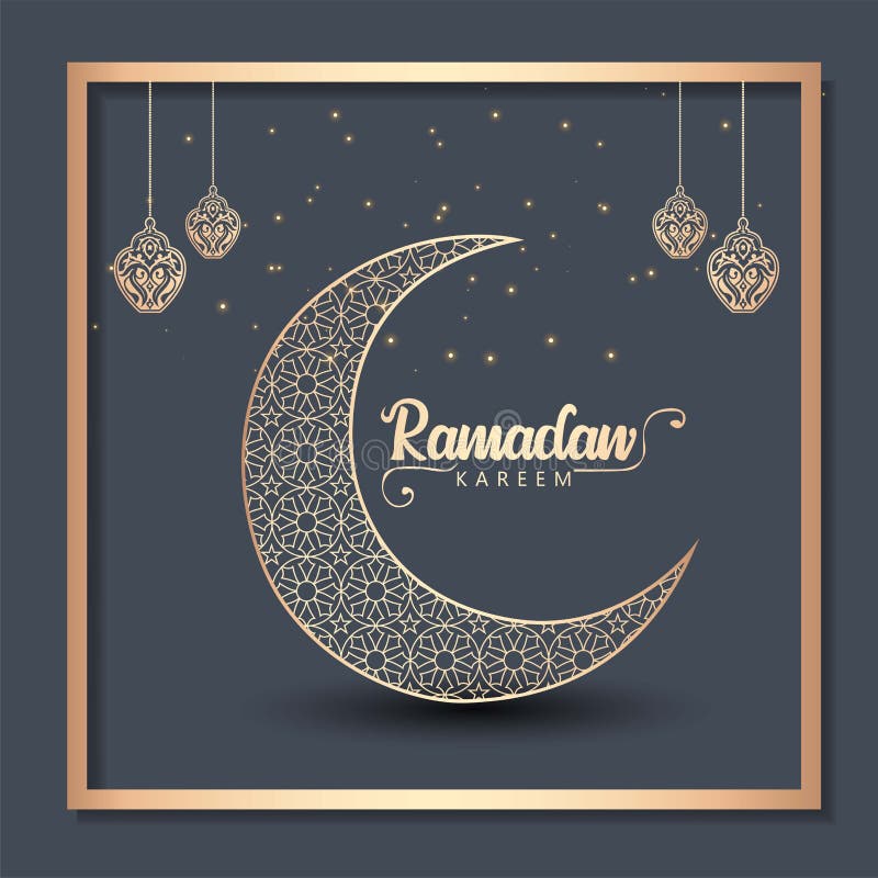 Printcrescent islamique avec lanterne suspendue pour ramadan kareem et eid moubarak. motif de la demi-lune d'or fond vectoriel illustration libre de droits