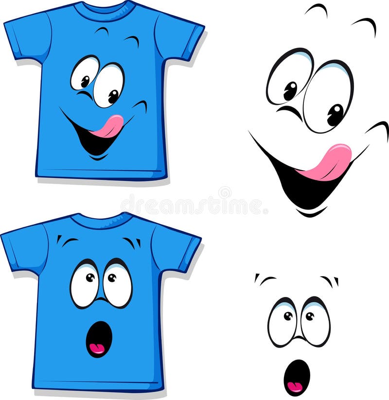 Printed blue T-shirt - funny face - vector vector illustration