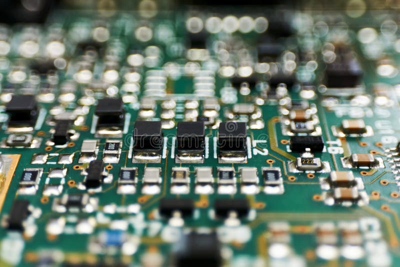 Printed Circuit Board with Chips and Radio Components Electronics Stock