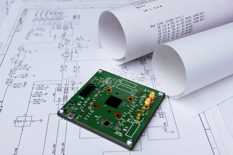 Printed circuit board,circuit diagram,software stock photos