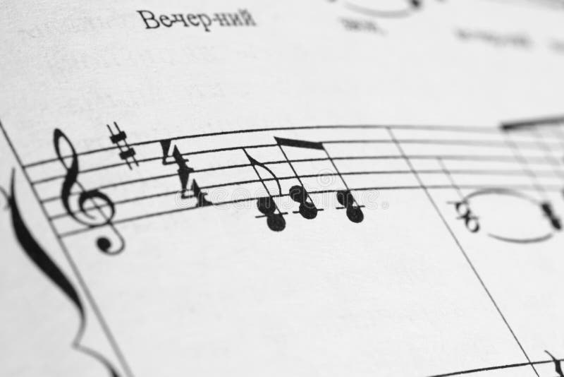 Old Printed Music Sheet or Score and Musical Notes Stock Photo Image