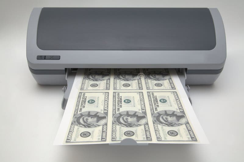 Printer with 1000000 dollar bills stock image