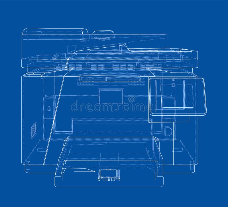 Printer Blueprint Illustration Stock Illustration - Printer Concept D Illustration Printer Concept D Illustration Blueprint Wire Frame Style 133350711