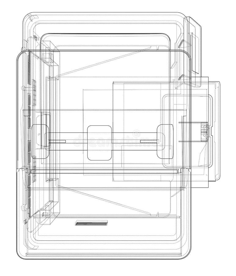 Printer Concept. 3d Illustration Stock Illustration - Printer Concept D Illustration Printer Concept D Illustration Blueprint Wire Frame Style 133362205