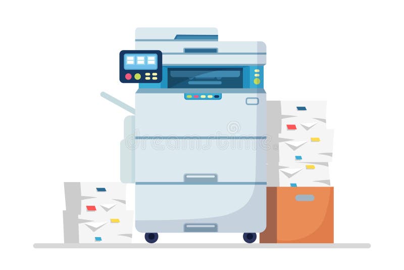 Printer, Office Machine with Paper, Document Stack. Scanner, Copy