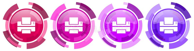 Printer, print colorful icons collection, round glossy icon set isolated on white, modern design web buttons vector illustration
