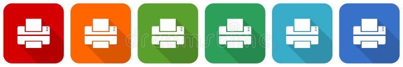 Printer, print icon set, flat design vector illustration in 6 colors options for webdesign and mobile applications vector illustration