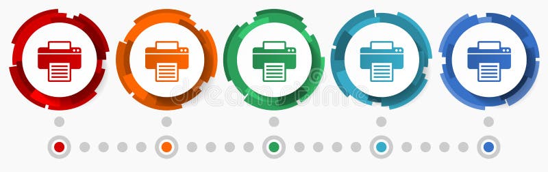 Printer, print, office concept vector icon set, flat design pointers, infographic template stock illustration