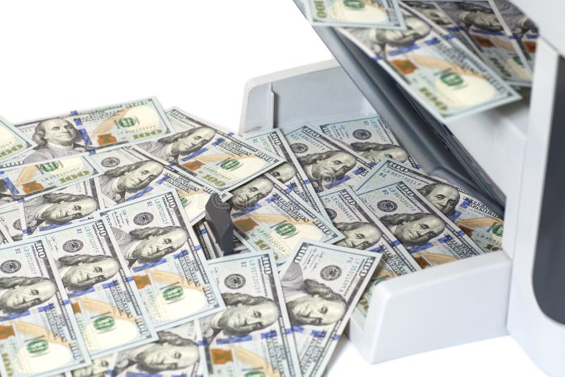Printer Printing Fake Dollar Bills Stock Image - Image of white, dollar ...