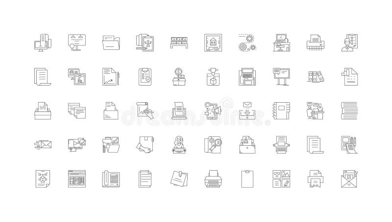 Printing ideas, linear icons, line signs set, vector collection stock illustration