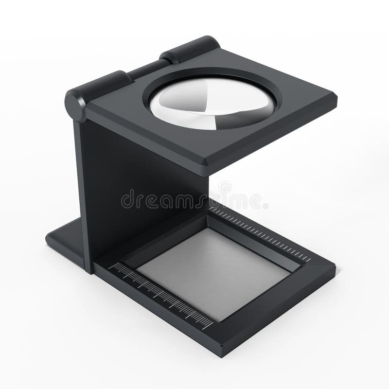 Printing Loupe Standing on Colour Test Paper. 3D Illustration Stock