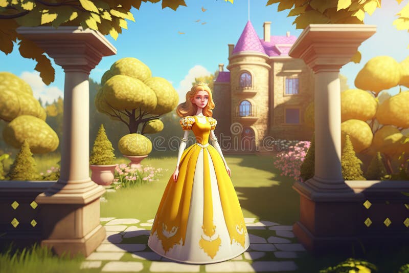 Prinzessin in Gartencartoon Charakter ai generiert. Darstellung