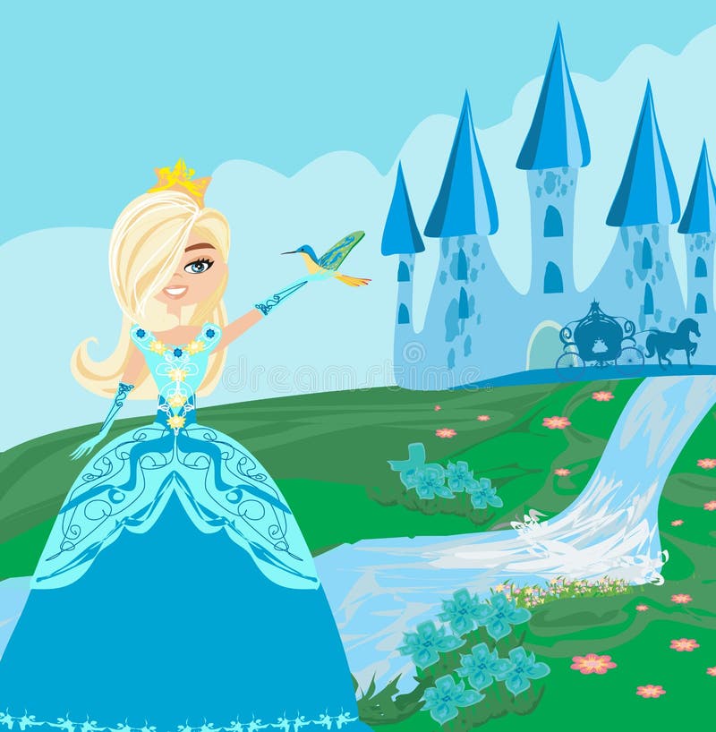 Prinzessin mit Vogel im Garten lizenzfreie abbildung