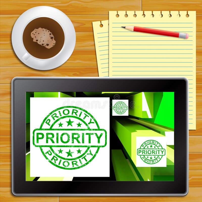 Priority On Cubes Shows Urgent Dispatch Tablet vector illustration