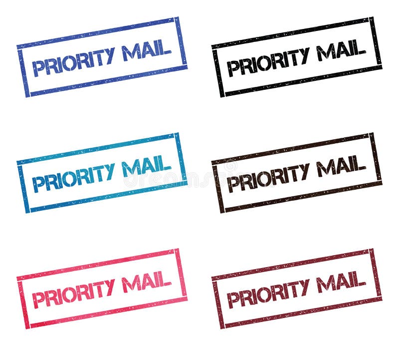 Priority Mail Rectangular Stamp Collection. Stock Vector Illustration