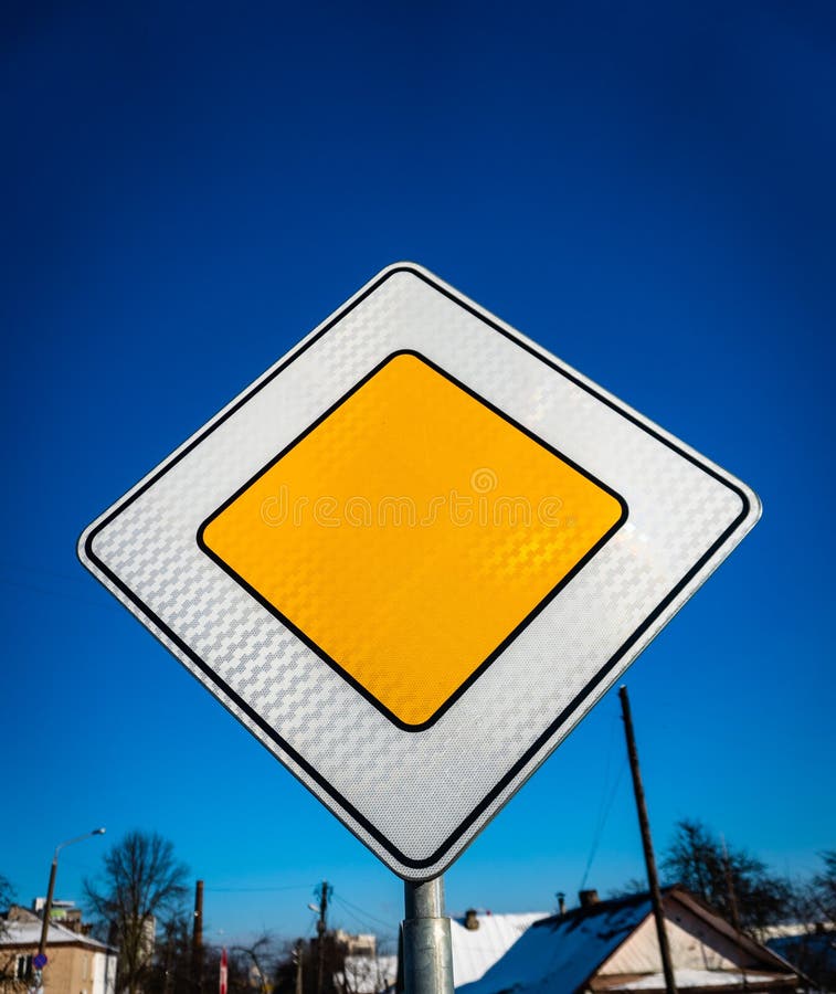 Sign Main Road, Priority Road Sign on Roofs of Houses Background Stock  Image - Image of icon, drive: 209939631