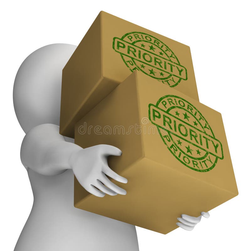 Priority Stamp On Boxes Shows Rush And Urgent Services royalty free illustration