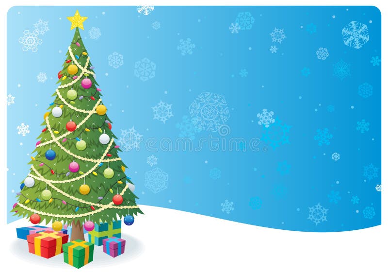 Cartoon Christmas background with Christmas tree and snow. No transparency used. Basic (linear) gradients. Cartoon Christmas background with Christmas tree and snow. No transparency used. Basic (linear) gradients.