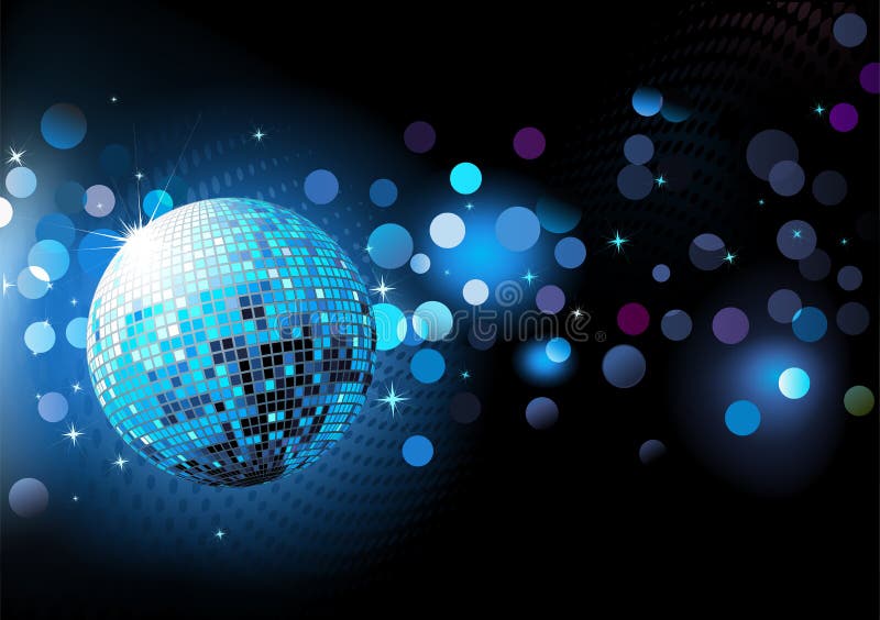 Vector illustration of blue abstract party Background with glowing lights and disco ball. Vector illustration of blue abstract party Background with glowing lights and disco ball