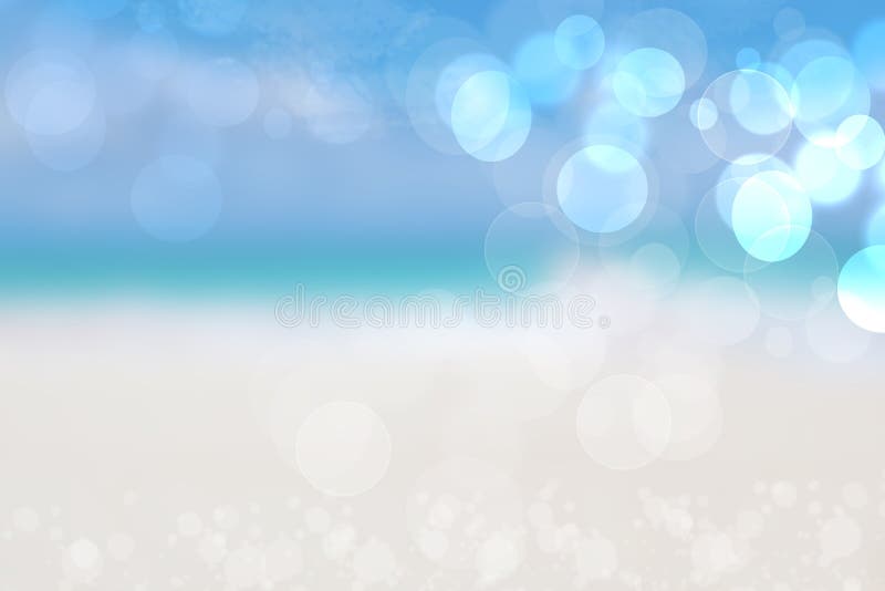 Priorità bassa astratta del mare Fondo sabbioso astratto della spiaggia di estate con le luci del bokeh sul cielo blu-chiaro Bell