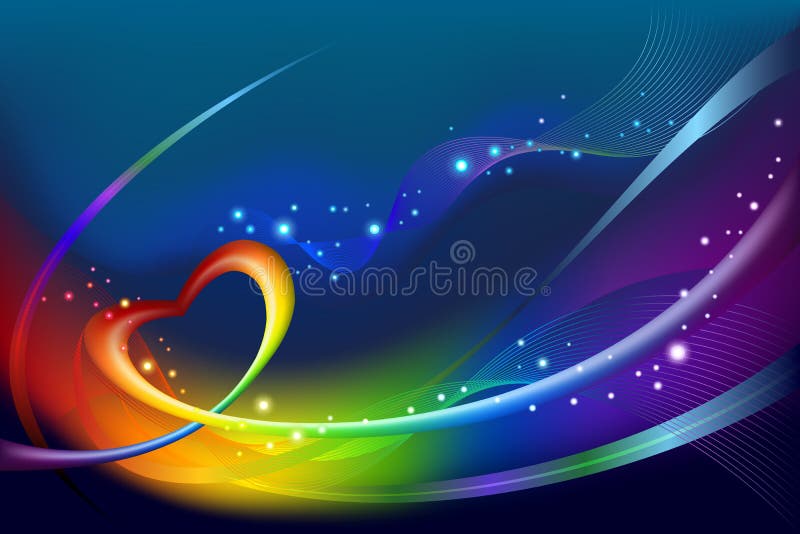 Abstract rainbow background with heart shape line. Abstract rainbow background with heart shape line