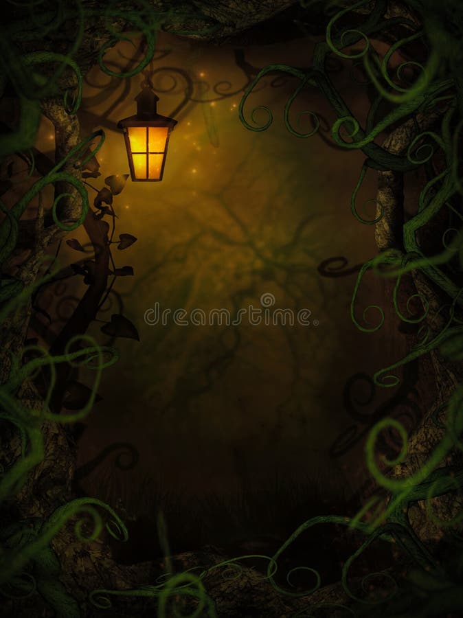 Halloween horror background with spooky vines. Green branches and lantern with copyspace. Halloween horror background with spooky vines. Green branches and lantern with copyspace.