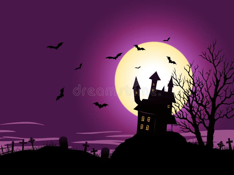 Illustration of a spooky haunted house inside halloween landscape. Illustration of a spooky haunted house inside halloween landscape