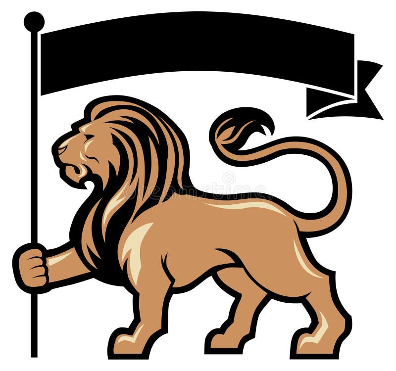 Prise de mascotte de lion un drapeau illustration libre de droits Prise de mascotte de lion un drapeau illustration libre de droits