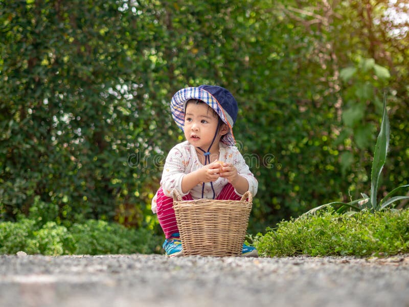 Prise heureuse de petite fille le panier dans la ferme Agriculture et Childre image stock Prise heureuse de petite fille le panier dans la ferme Agriculture et Childre image stock