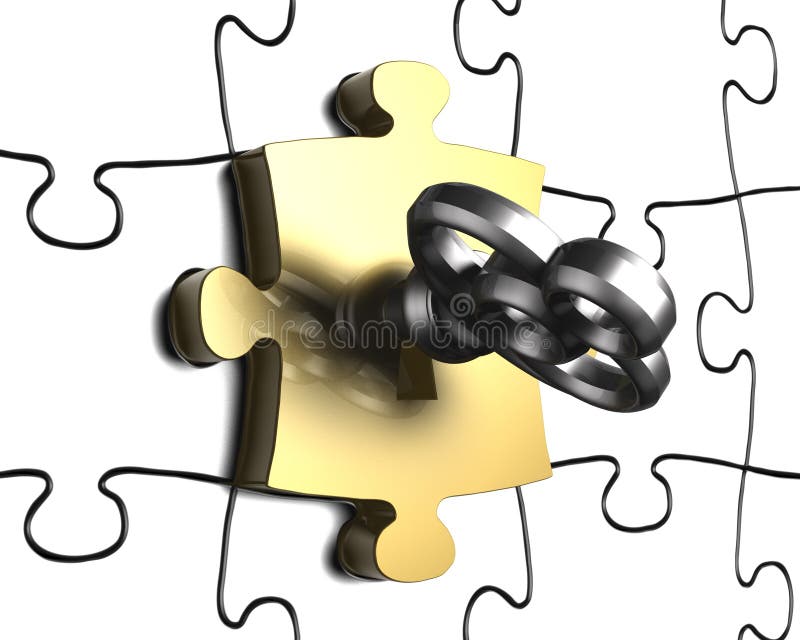 Prisez la clé avec le rendu d'or du morceau 3D de puzzle illustration libre de droits Prisez la clé avec le rendu d'or du morceau 3D de puzzle illustration libre de droits