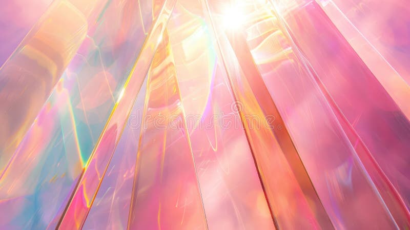 Prism effect from sun rays piercing through translucent shapes, dreamy pastel colors and tranquil scene. Vertical royalty free stock image