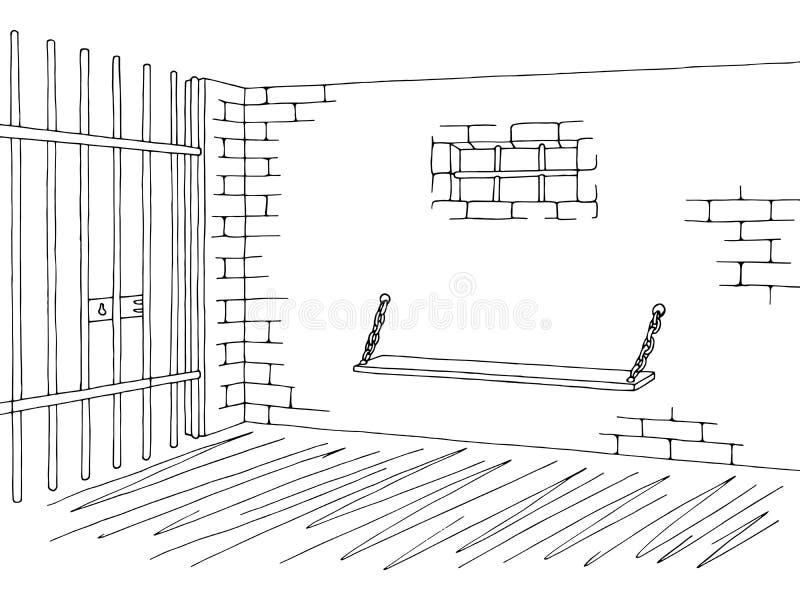 Prison Jail Interior Graphic Black White Sketch Illustration Stock
