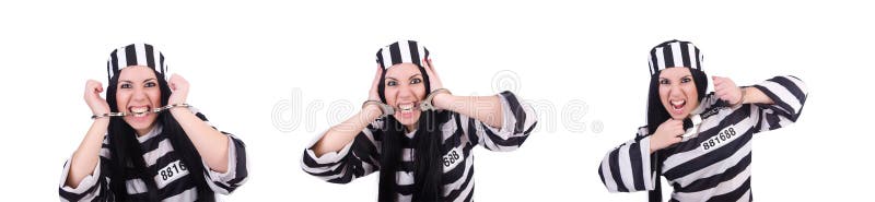 Prisoner in striped uniform on white royalty free stock photography Prisoner in striped uniform on white royalty free stock photography