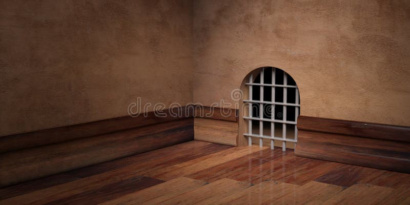 Prisão com barras de aço, sala vazia do furo do rato, espaço da cópia ilustração 3D ilustração royalty free Prisão com barras de aço, sala vazia do furo do rato, espaço da cópia ilustração 3D ilustração royalty free