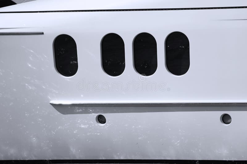 Private Boat in Venice, Italy, windows close-up detail