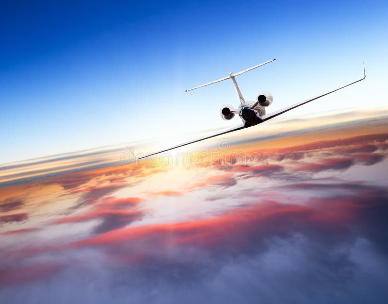 Private Jet Plane Flying Above Clouds Stock Photo Image of airplane