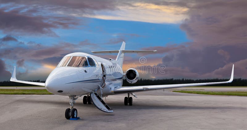 Private jet on the runway stock photo