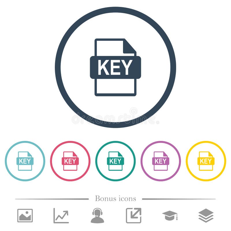 Private key file of SSL certification flat color icons in round outlines vector illustration