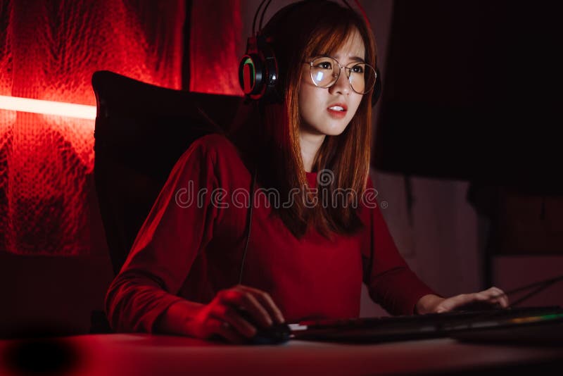 Pro Player Gamer Young Asian Woman Playing Online Video Game Shooting Stock  Photo - Image of excited, focused: 183381816