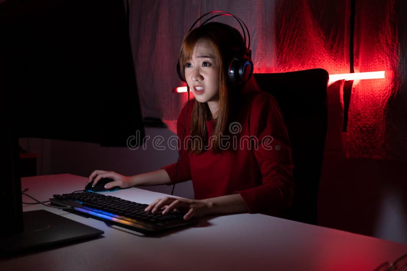 Pro Player Gamer Young Asian Woman Playing Online Video Game Shooting Stock  Photo - Image of excited, focused: 183381816