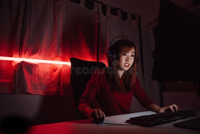 Pro Player Gamer Young Asian Woman Playing Online Video Game Shooting Stock  Photo - Image of excited, focused: 183381816