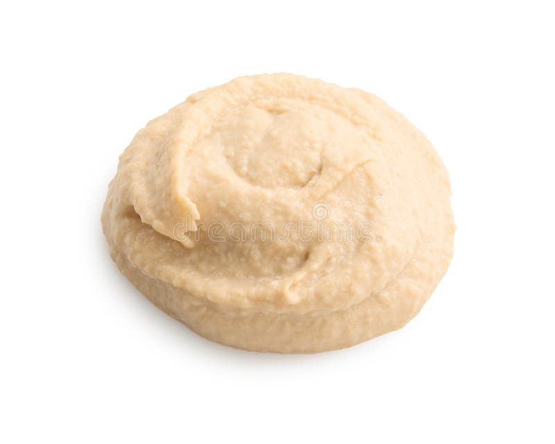 Probe köstlichen Hummus isoliert auf weiß stockfotos