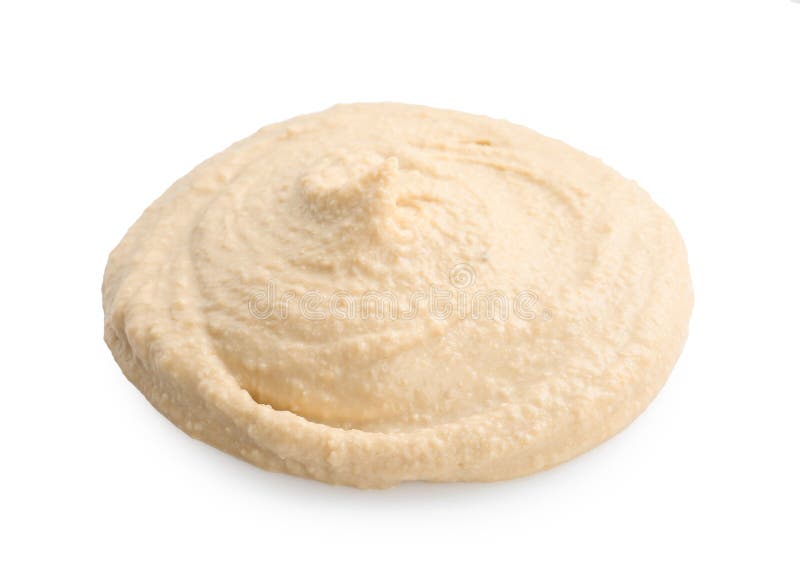 Probe köstlichen Hummus isoliert auf weiß stockfotografie